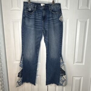 Driftwood Women's Jeans 32X34 Farrah Flare Leg Patchwork‎ Hippie Boho Cowgirl